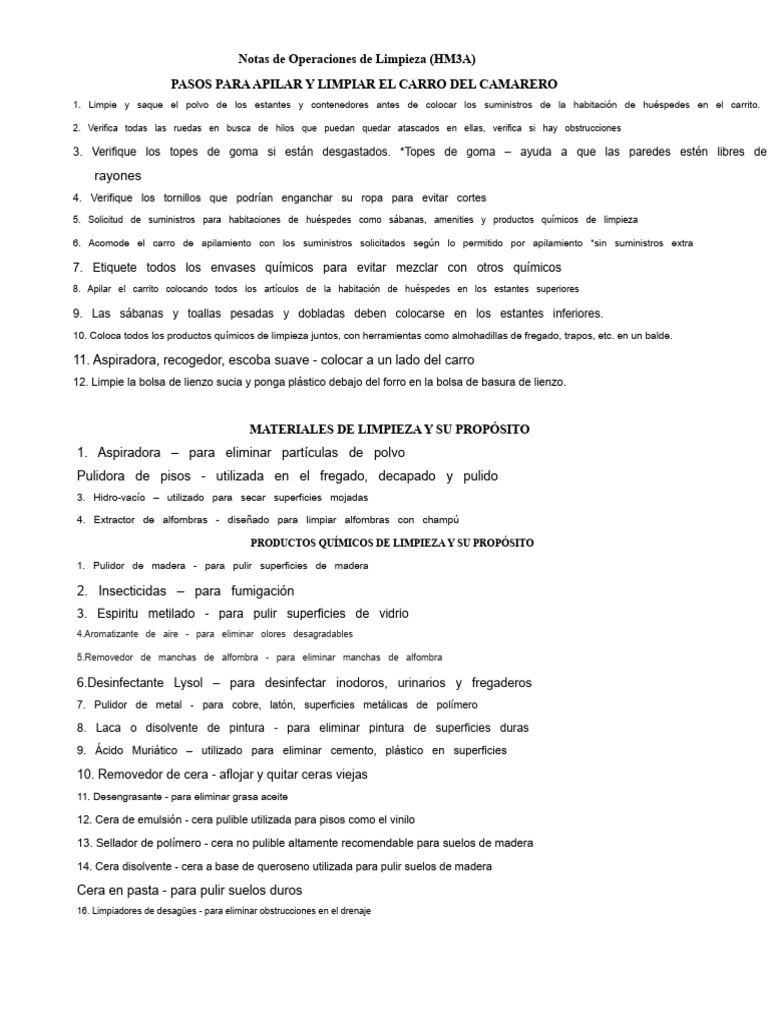 Pasos para Apilar y Limpiar El Carrito Roomboy | PDF | Aspiradora ...