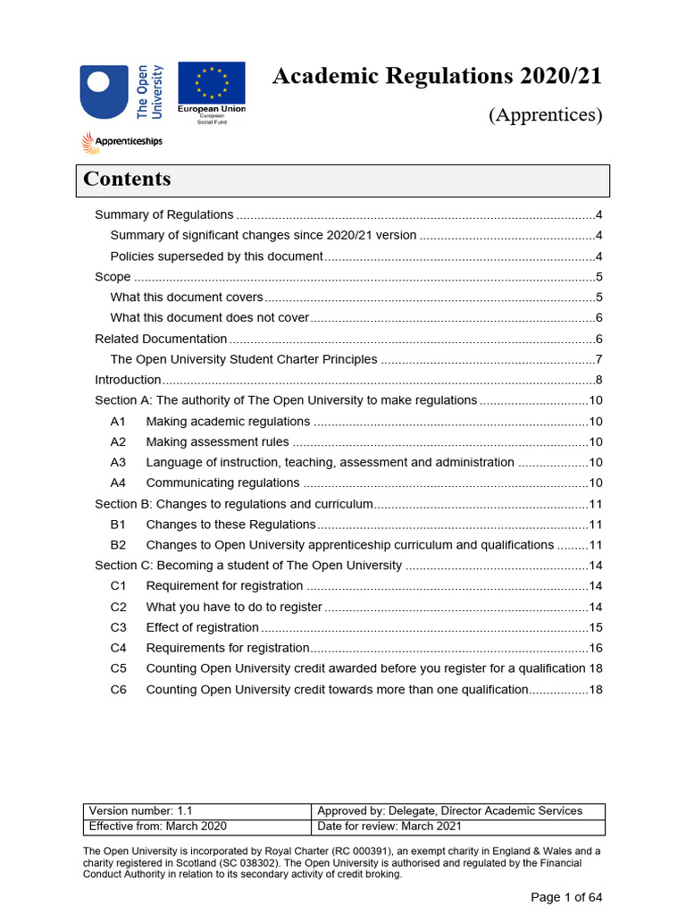 Academic Regulations Apprentices 2020 21 | PDF | Apprenticeship ...