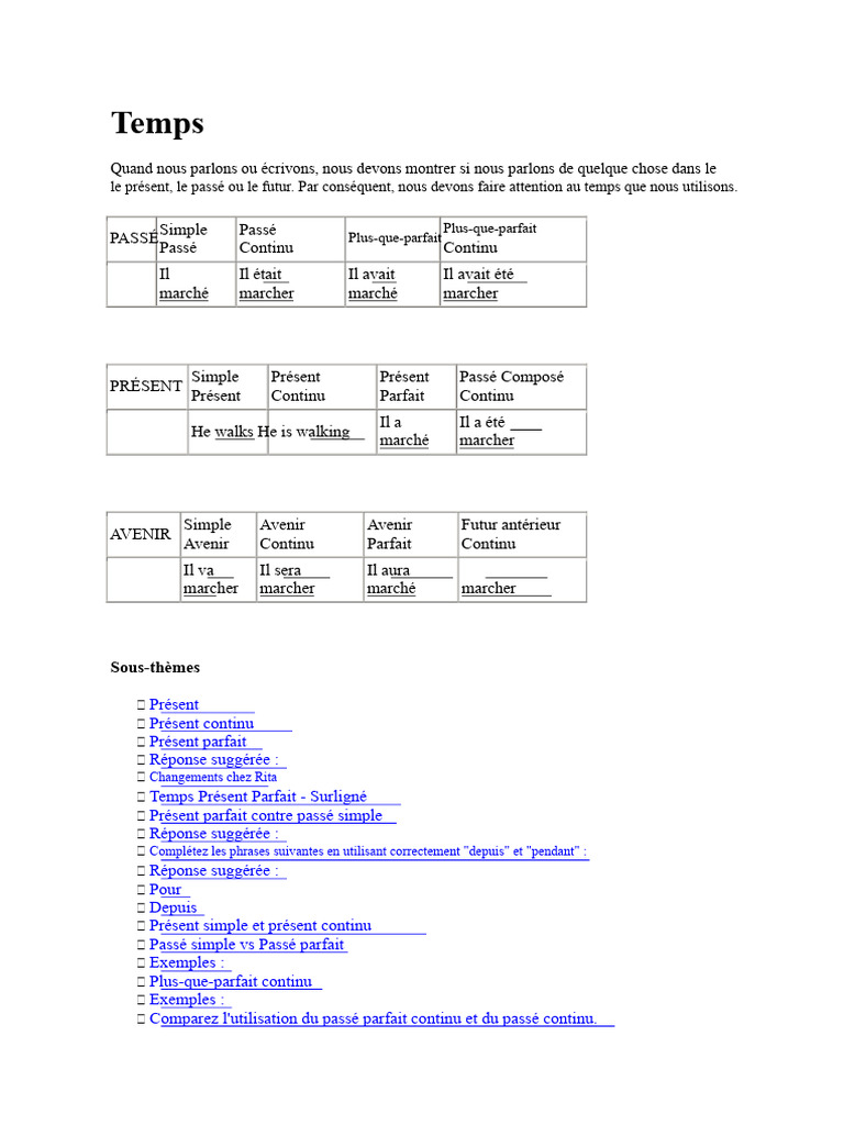 Comprendre les Temps Verbaux en Anglais | PDF | Aspect accompli ...