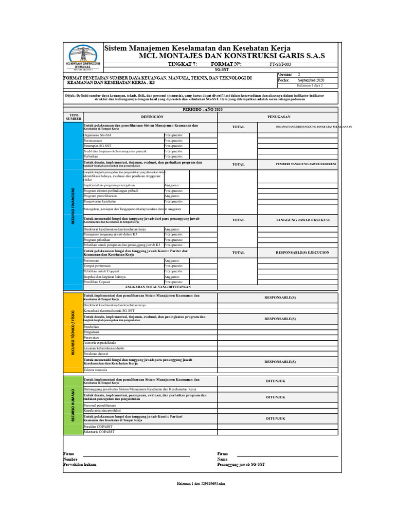 Sumber Daya untuk K3 di SG-SST | PDF