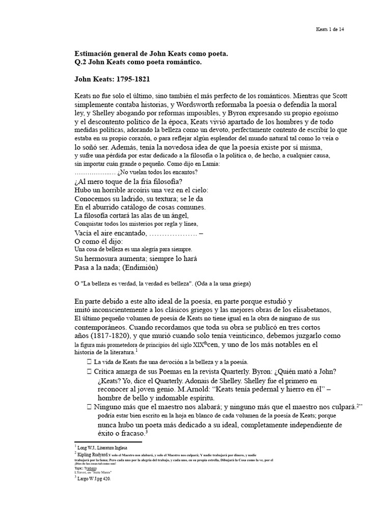 John Keats: El Poeta de la Belleza Romántica | PDF | John Keats ...
