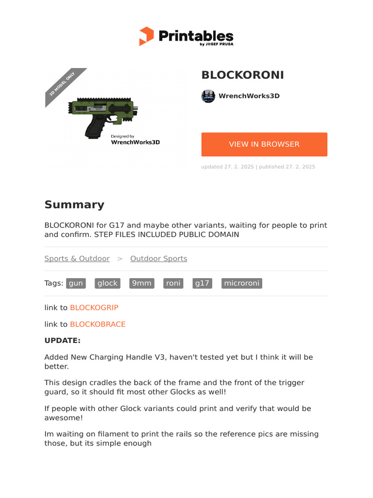 3D Printable BLOCKORONI for G17 | PDF | Projectile Weapons | Firearms