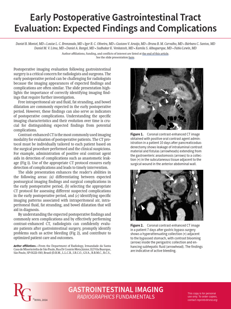 Early Postoperative GI Imaging Insights | PDF | Radiology | Ct Scan