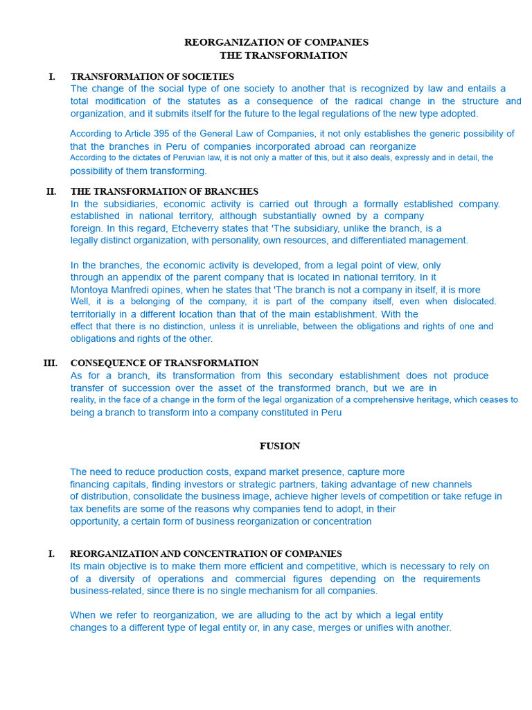 Reorganization of Companies | PDF | Liquidation | Mergers And Acquisitions