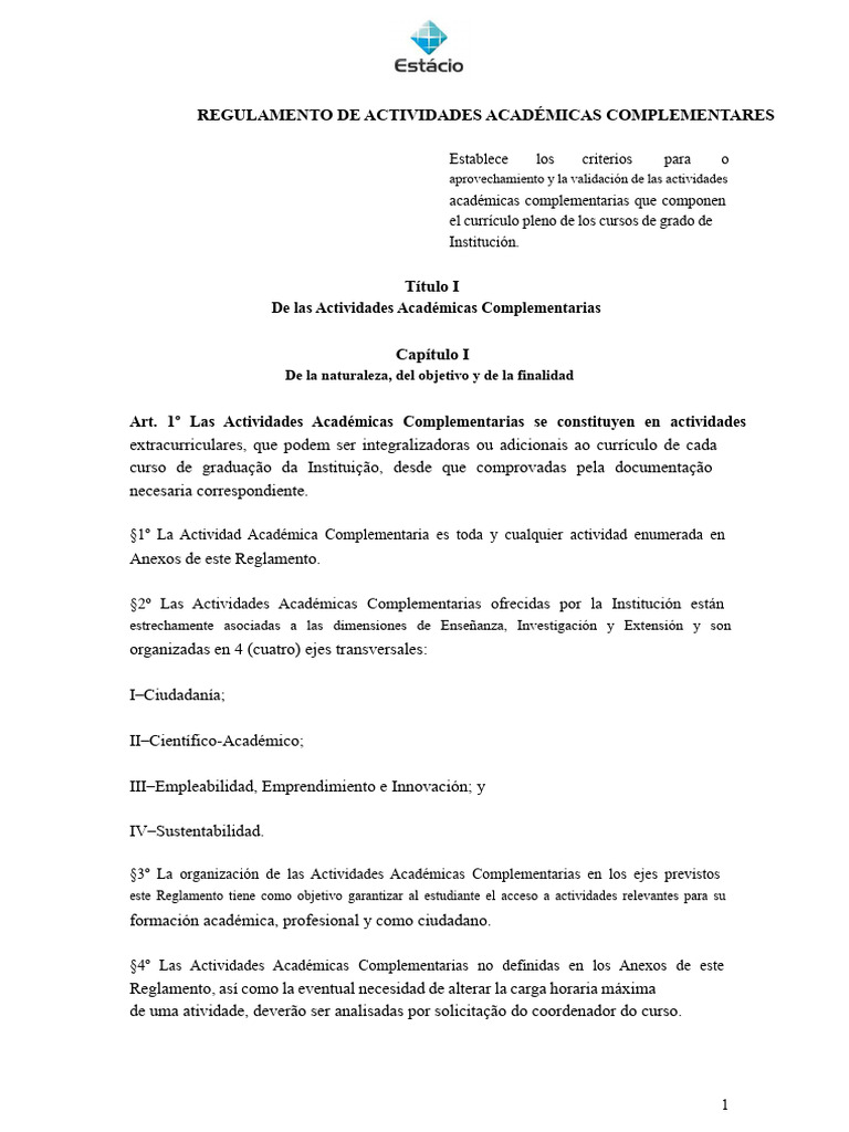 Reglamento de Actividades Académicas Complementarias | PDF | Plan de ...