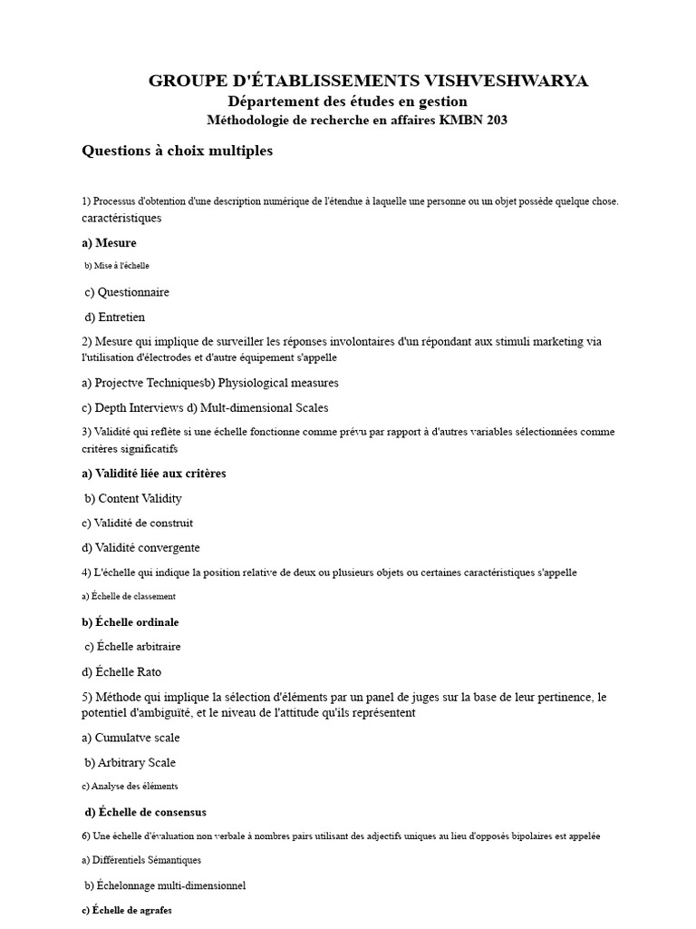 Questions de recherche en affaires KMBN 203 | PDF | Méthode ...