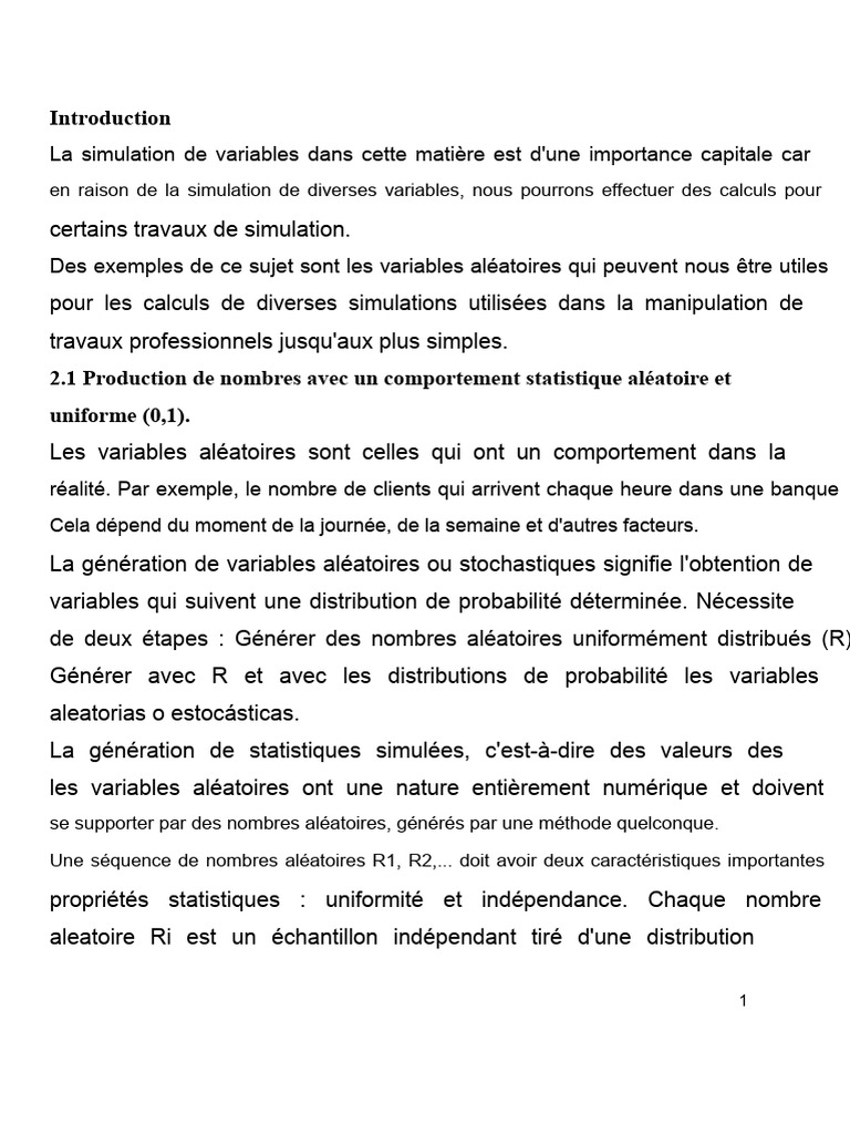 Simulation de Variables Aléatoires et Méthodes | PDF | Loi de ...