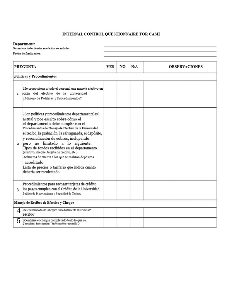 Cuestionario de Control Interno para Efectivo.doc | PDF | Cheque ...