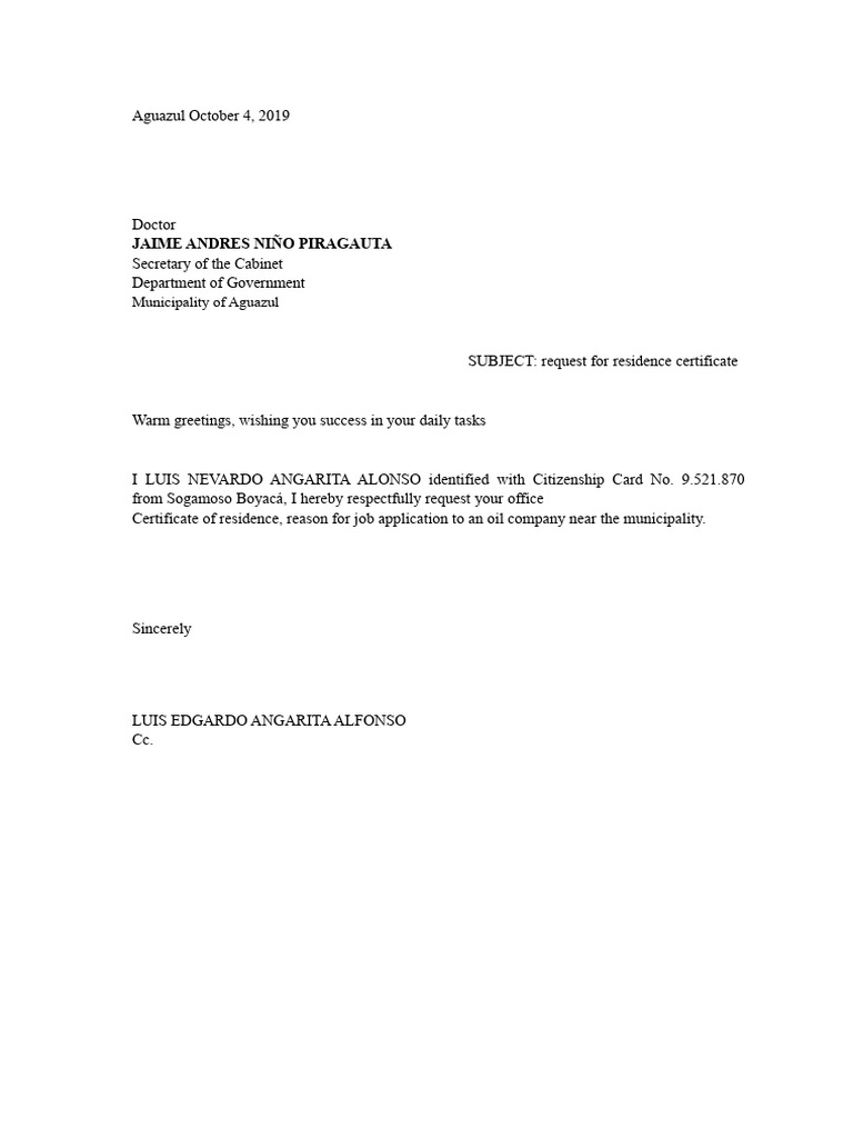 Residence Certificate Application | PDF