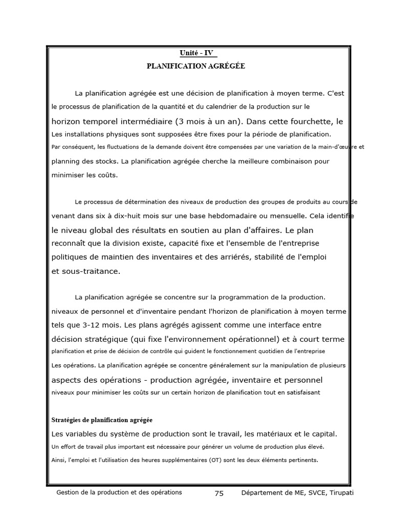 Planification Agrégée et MPS en Production | PDF | Planification ...
