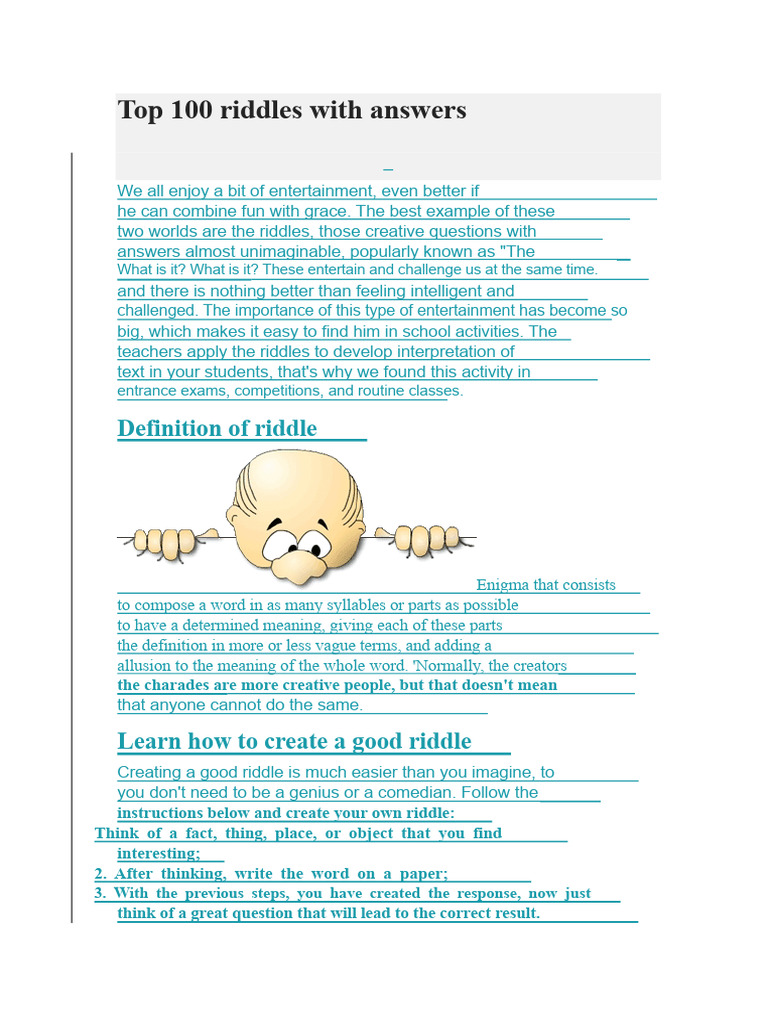 Top 100 Fun Riddles with Answers | PDF | Riddle | Crossword