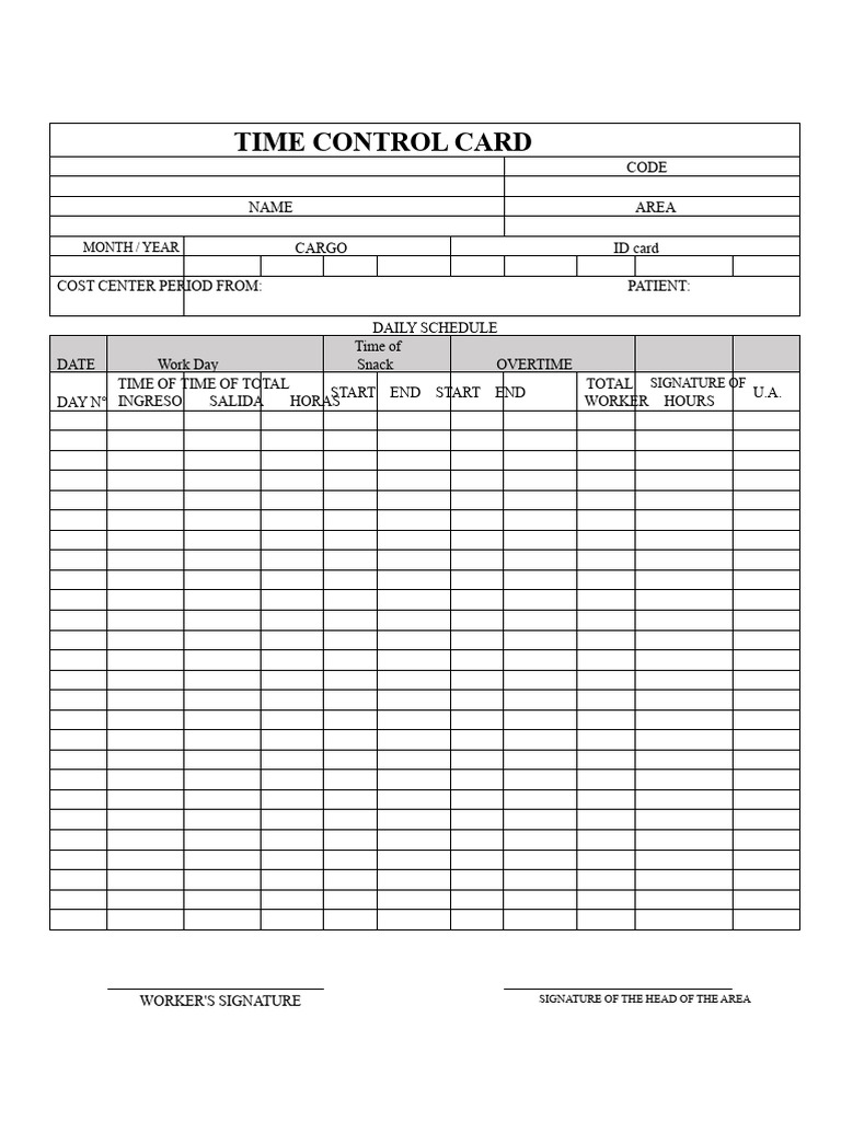 Time Control Card Template | PDF
