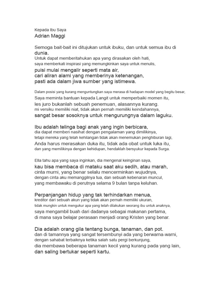 Puisi Cinta untuk Ibu Tercinta | PDF
