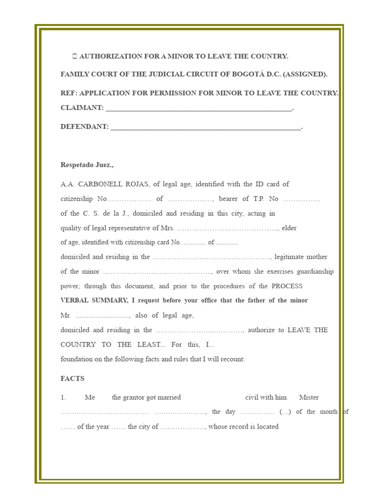 Authorization To Leave The Country For A Minor | PDF | Birth ...