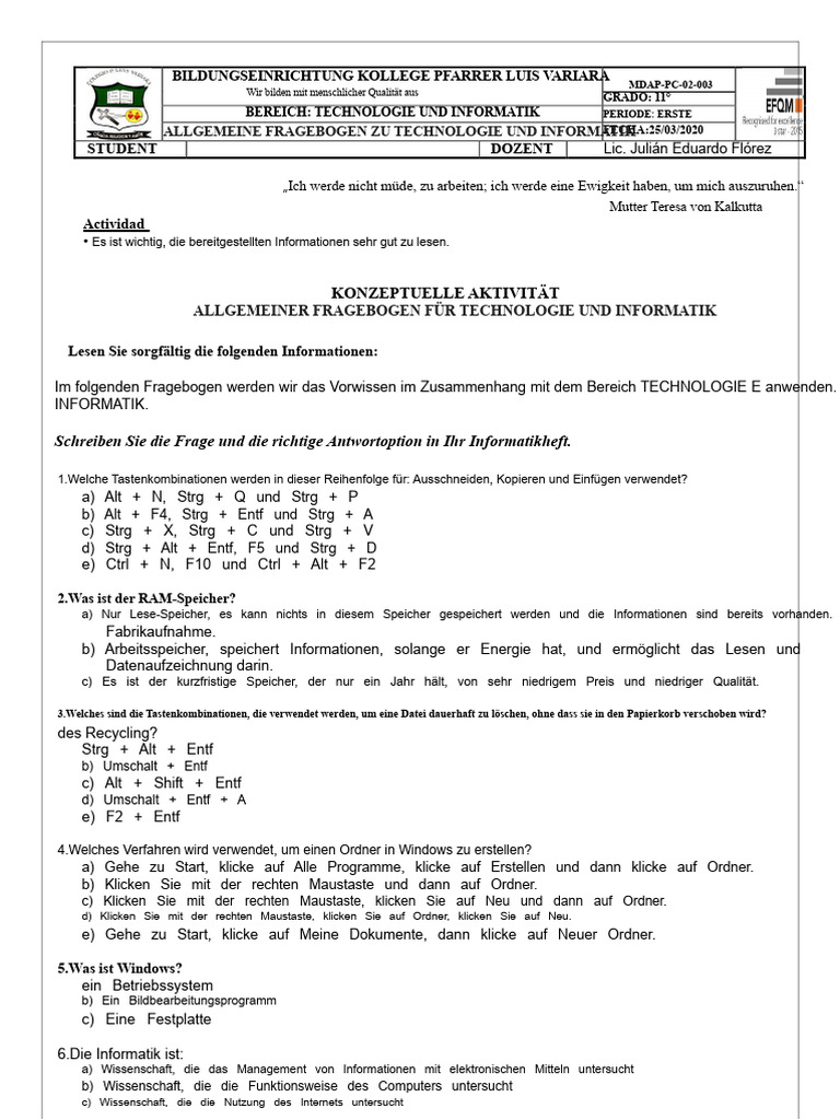 Beschreibung Klasse 11 Allgemeine Fragebogen Über Technologie Und ...