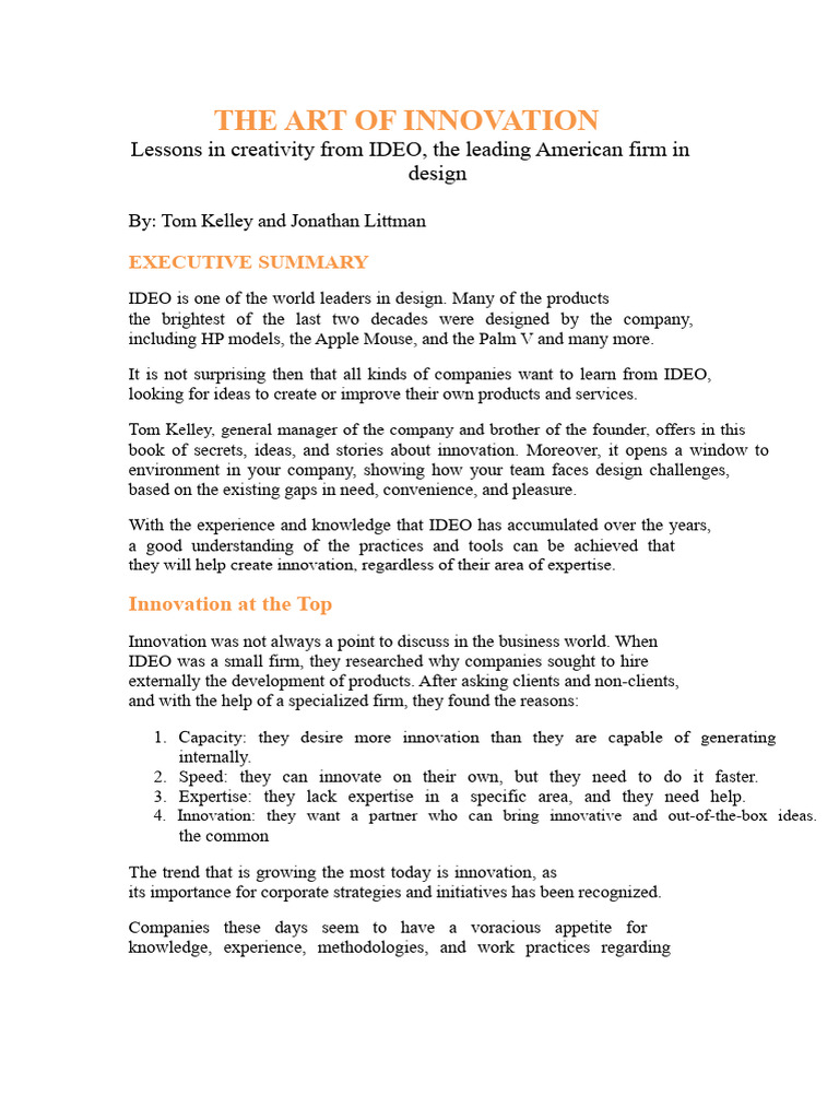 Mastering Innovation with IDEO's Insights | PDF | Innovation ...