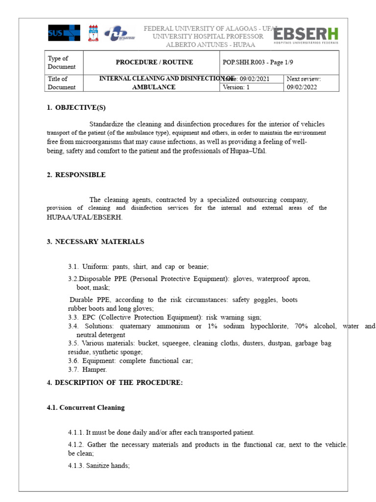 Ambulance Cleaning and Disinfection Protocol | PDF | Disinfectant ...