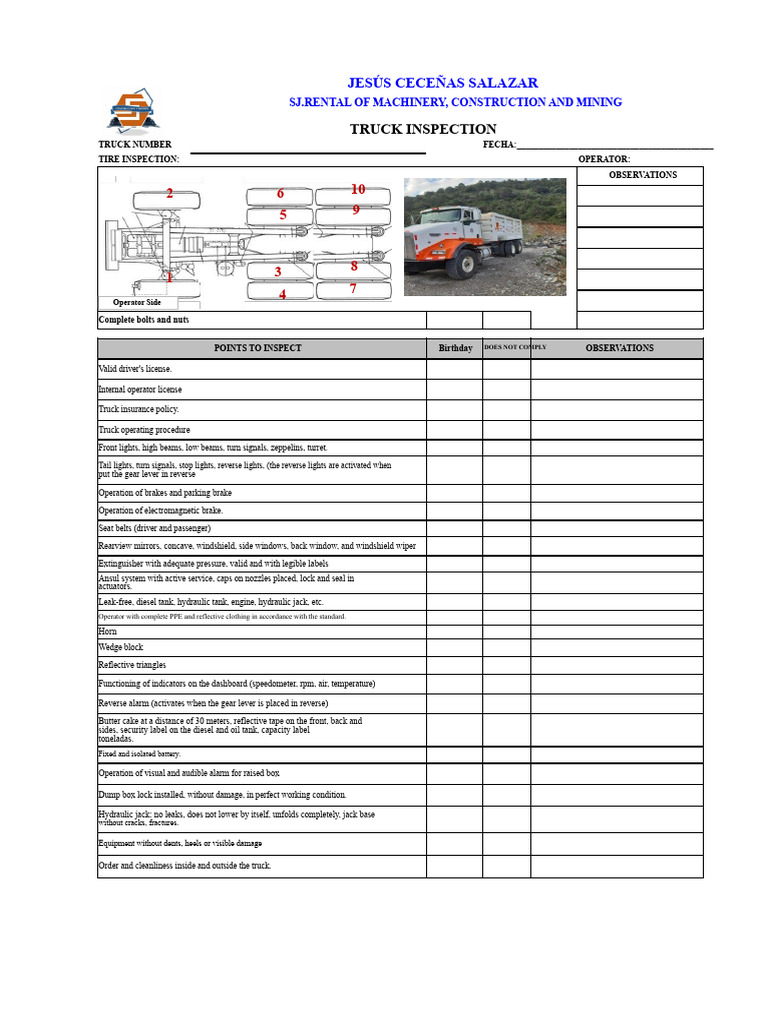 Checklist Safety Dump Truck | PDF | Truck | Brake