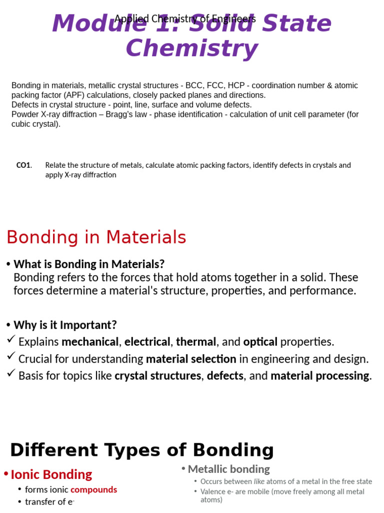 Module 1 - Solid State Chemistry | PDF | Chemical Bond | Crystal Structure