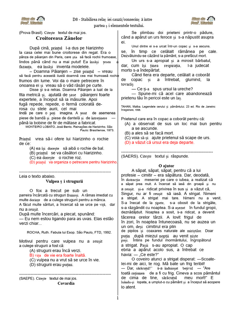 D8 (Clasa A 5-A - L.P - BLOG-ul Prof. Warles) | PDF