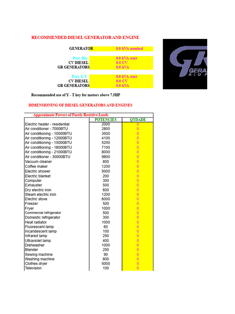 Generator Calculation - Kva | PDF | Air Conditioning | Horsepower