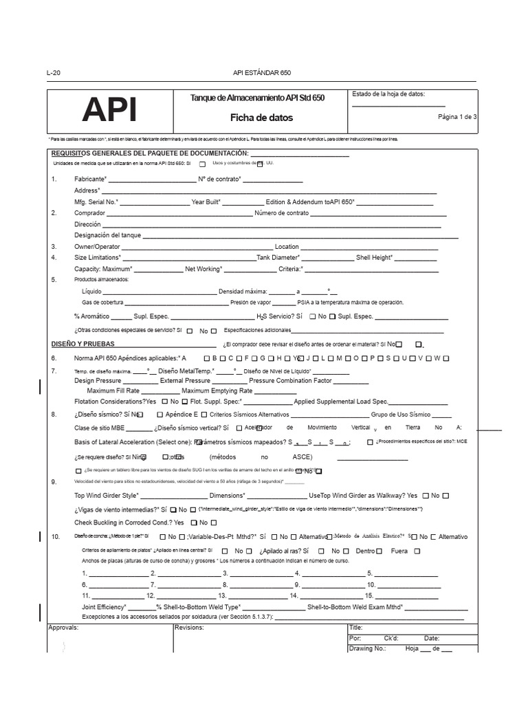 Hoja de Datos Tanque API Std 650 | PDF | Mecánica de Medios Continuos ...