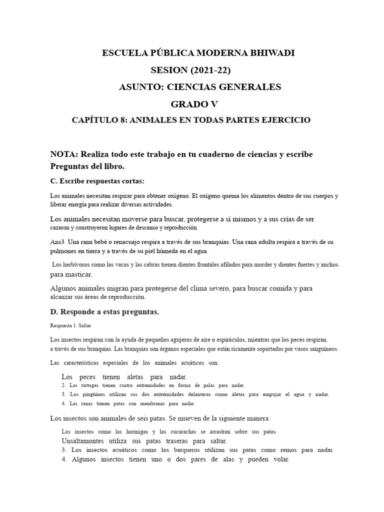 Capítulo 8 Animales Por Todas Partes | PDF | Branquia | Aves