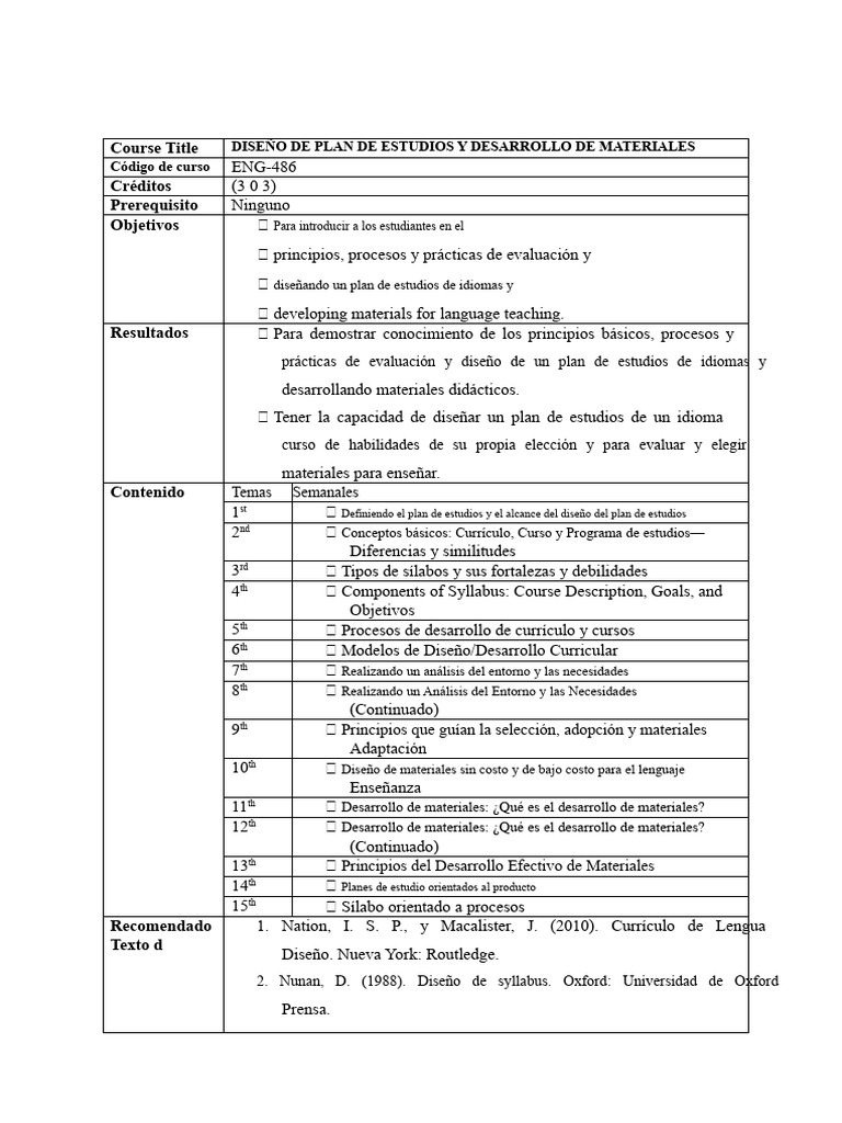 Diseño de Currículo y Materiales Didácticos | PDF | Plan de estudios ...