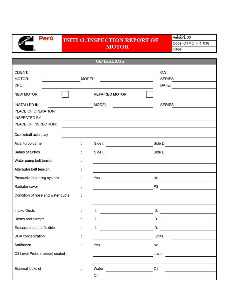 Initial Motor Inspection Report | PDF | Pump | Turbocharger