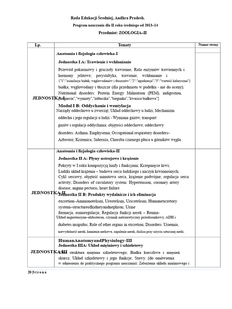 Program Nauczania AP Inter 2. Roku 2020-21 - ZOOLOGIA - II | PDF