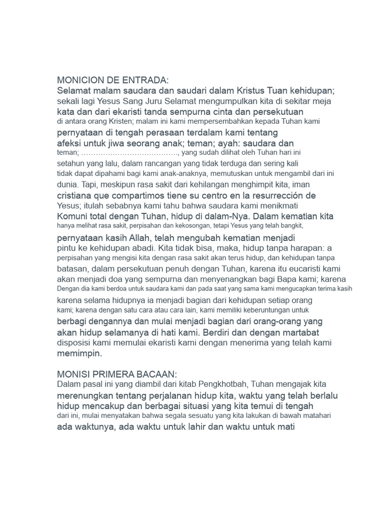 Ekaristi untuk Mengenang Kehidupan N | PDF