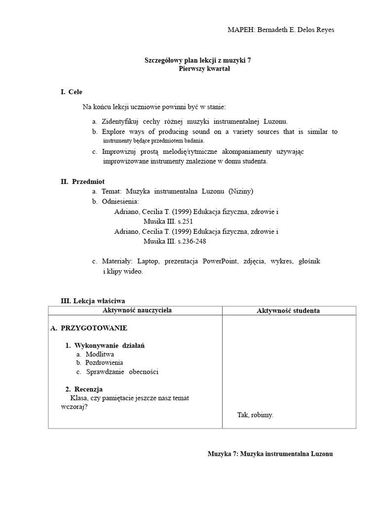 Szczegółowa lekcja Bernadeth E. Delos Reyes - Kandydat Eddis III | PDF