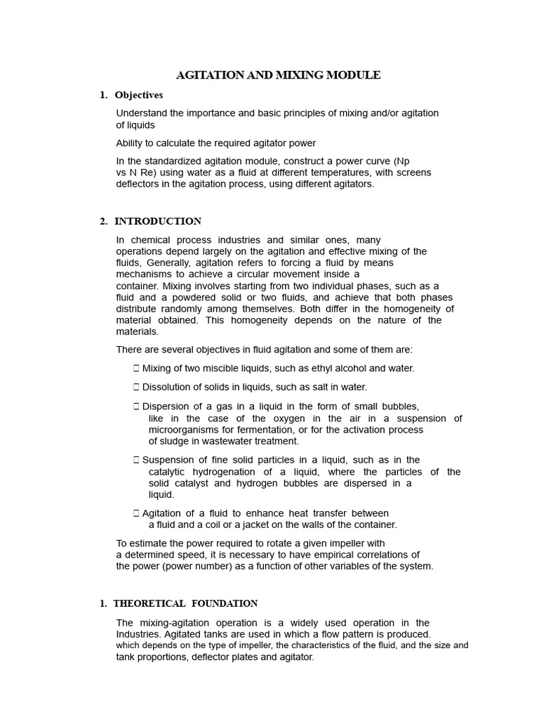 Agitation and Mixing Principles Guide | PDF | Liquids | Physics