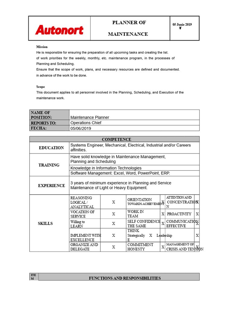 Maintenance Planner Responsibilities Guide | PDF | Planning | Systems ...