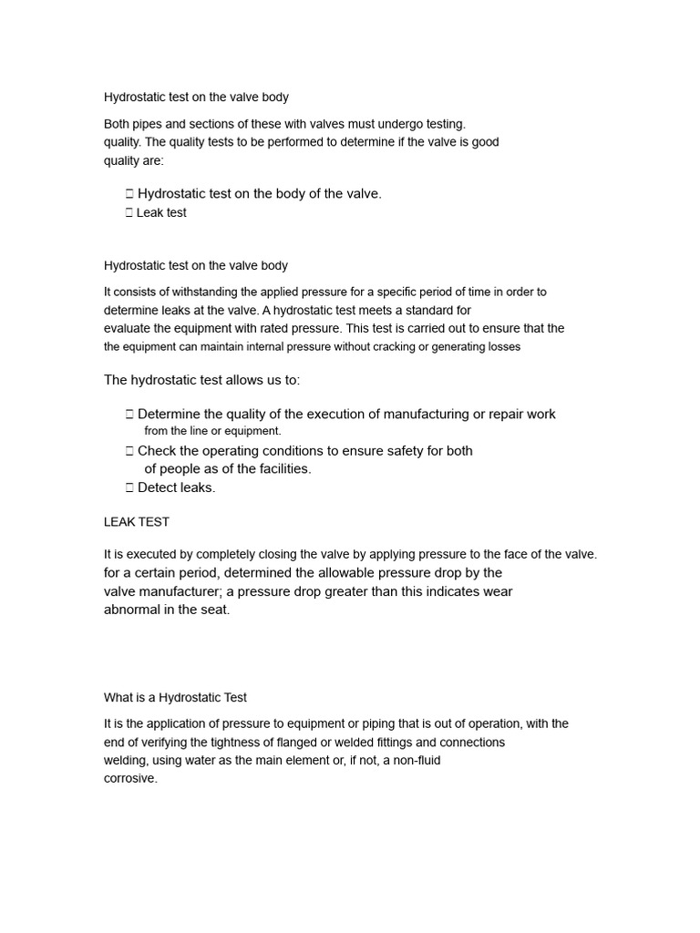 Hydrostatic Testing for Valve Quality | PDF