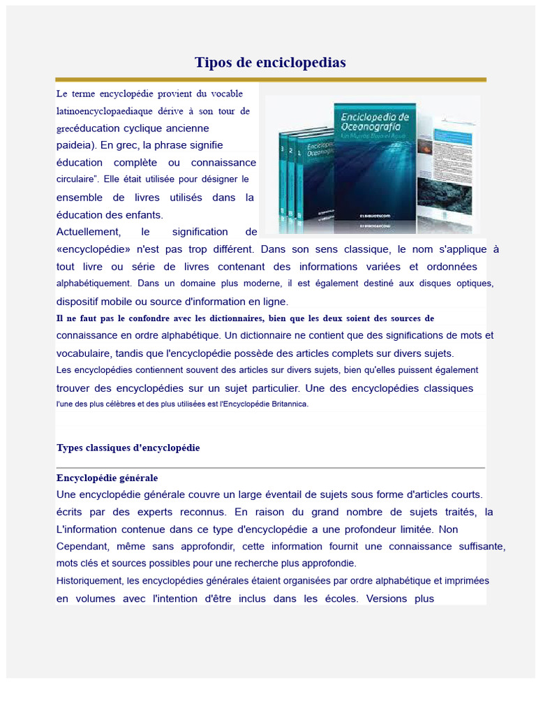 Types d'encyclopédies et leurs caractéristiques | PDF | Encyclopédies ...