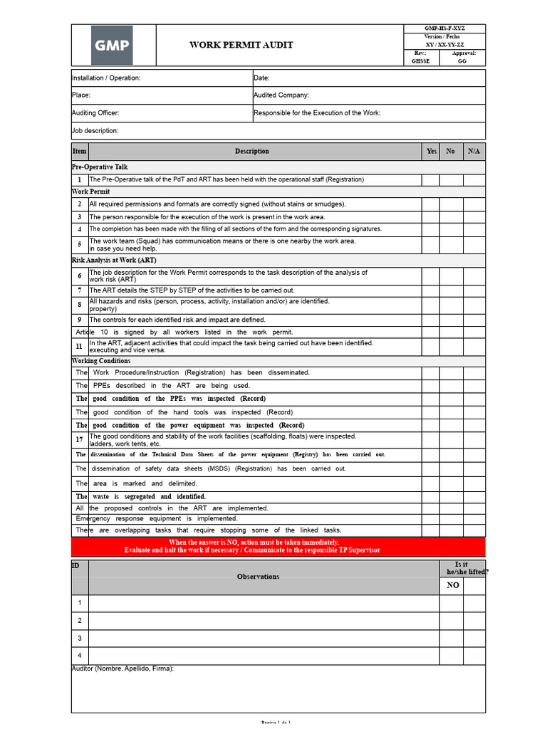 Work Permit Audit_Contractors (1) | PDF | Audit | Risk