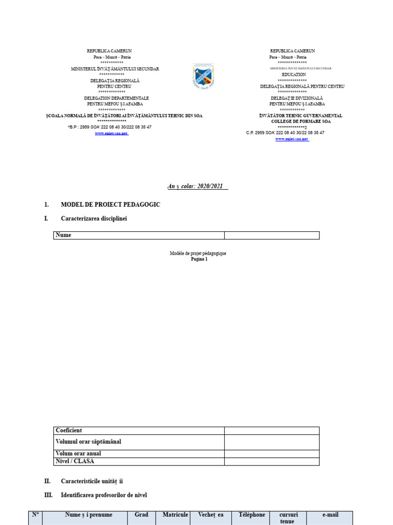 Model de Proiect Pedagogic | PDF