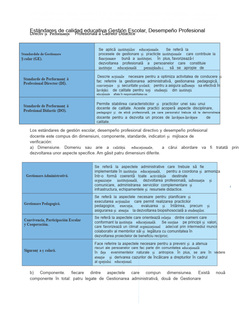 Standarde de Calitate Educațională (Tabele de Lucru) | PDF