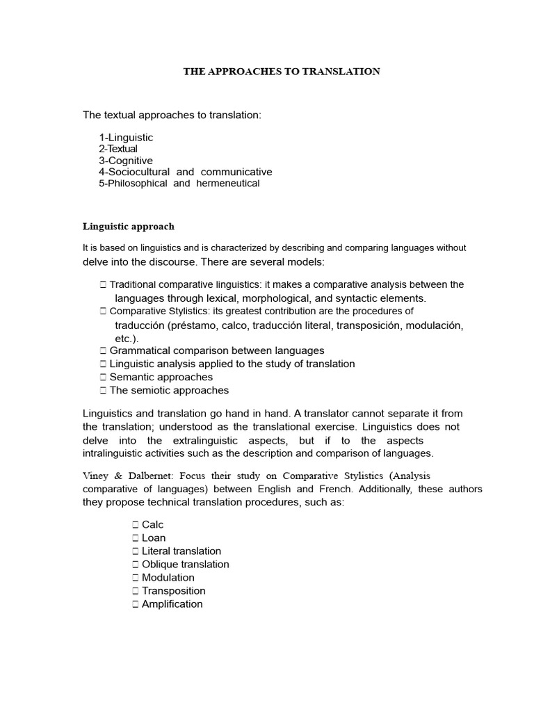 Approaches to Translation Explained | PDF | Linguistics | Translations