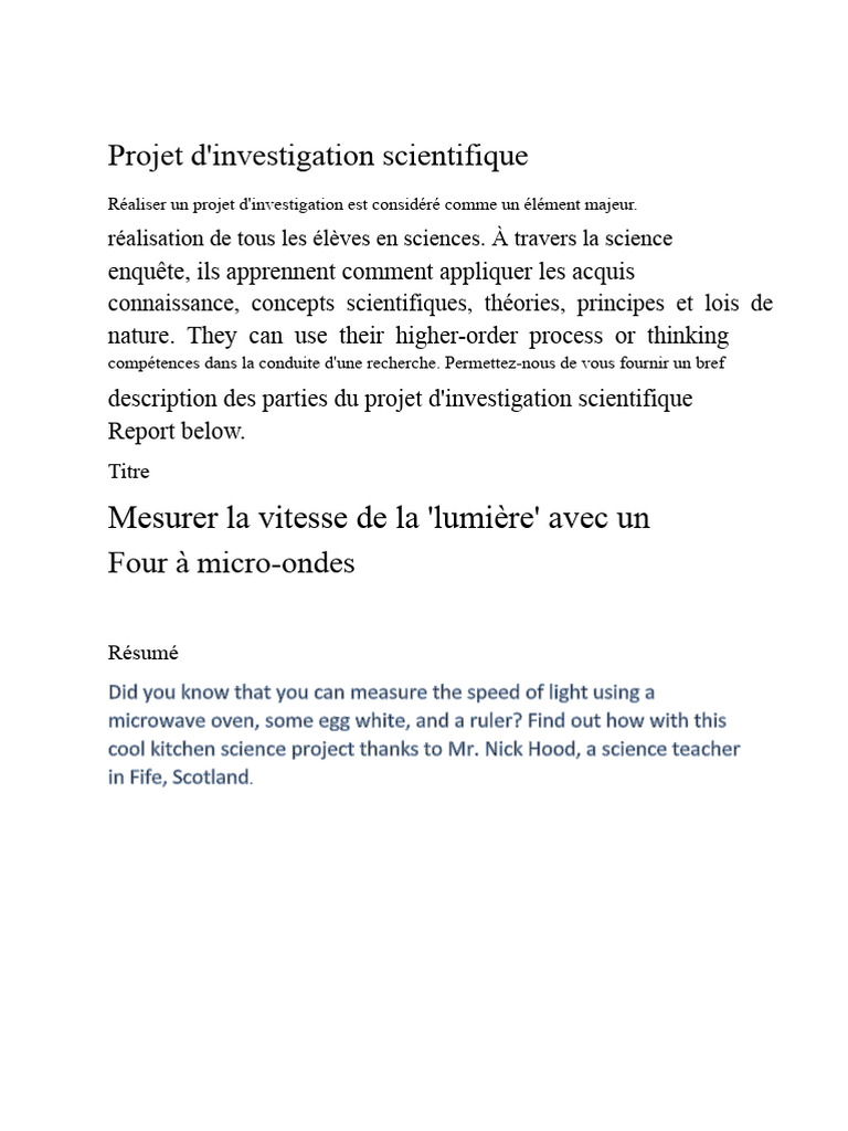 Projet d'investigation sur la lumière | PDF | Science | Statistiques
