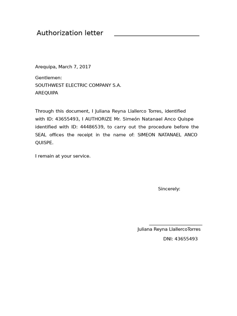 Authorization Letter for Procedure | PDF