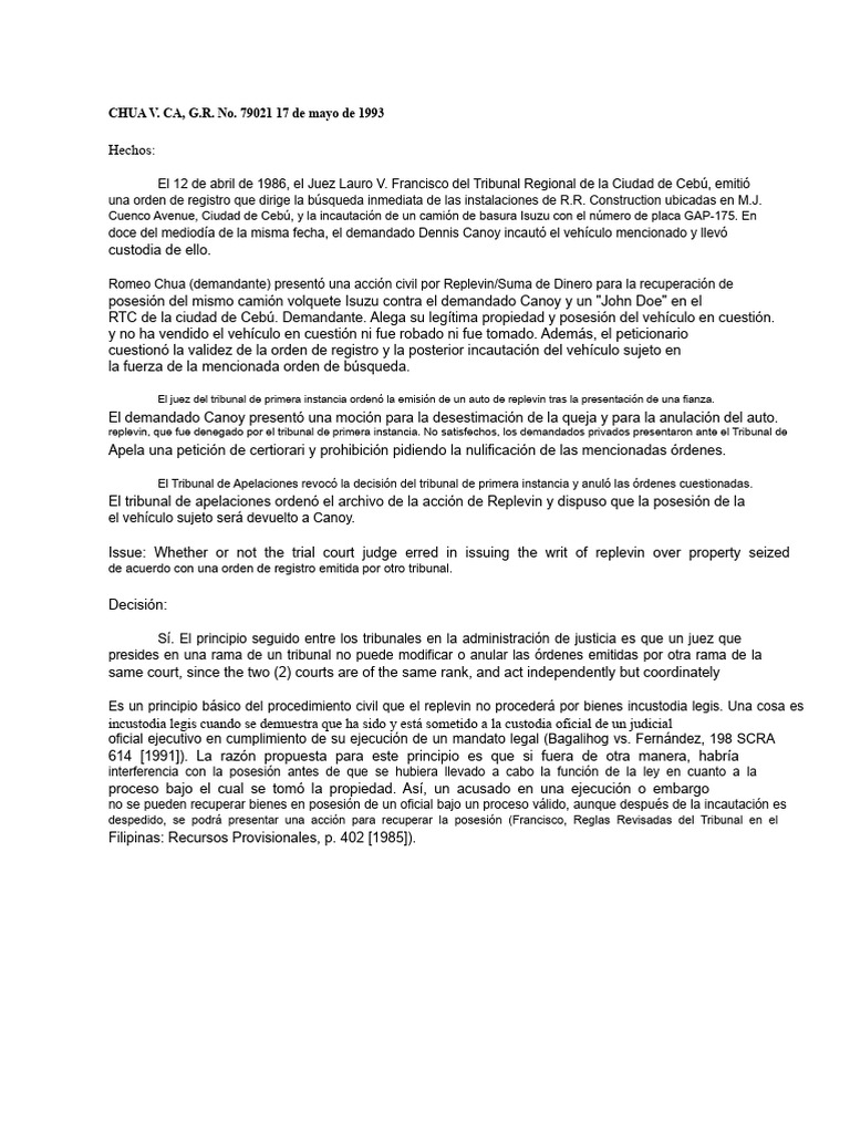 Chua v. CA, 222 SCRA 85 (1993) | PDF | Ley constitucional | Ley Pública