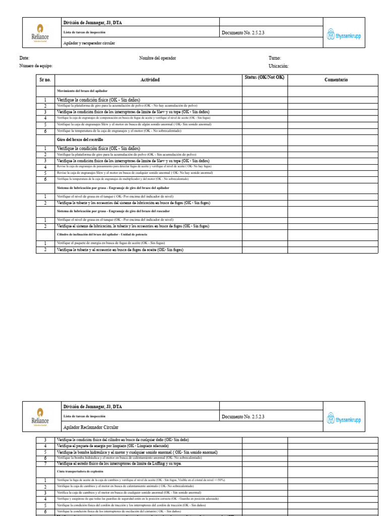 Inspección Apilador Circular J3 DTA | PDF | Ingeniería mecánica