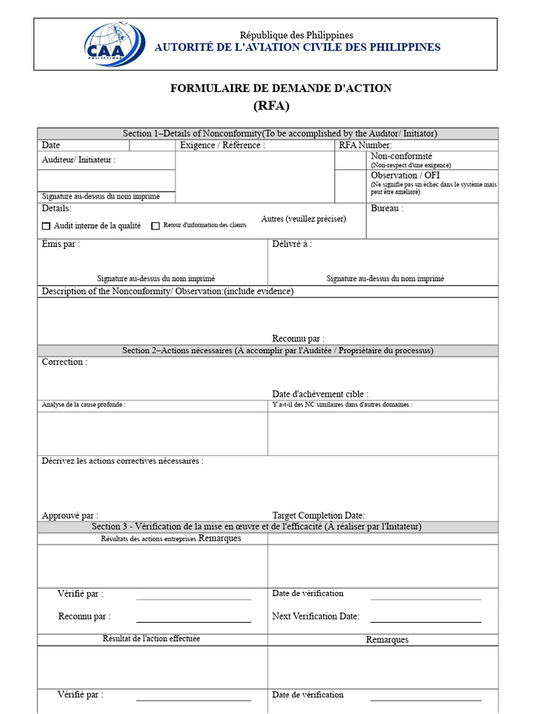 Formulaire de Nonconformité Aviation PH | PDF | Audit