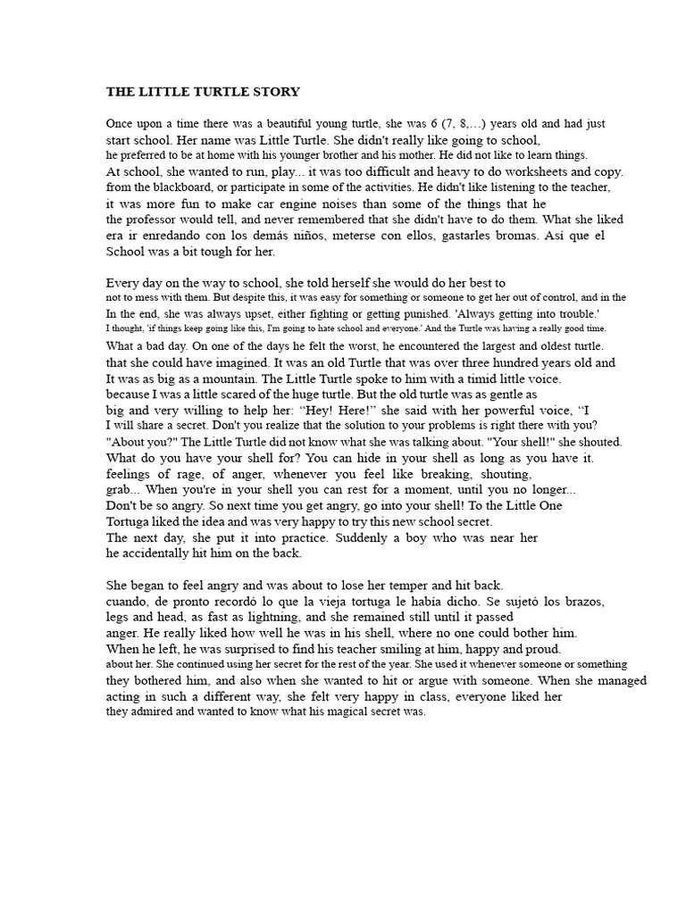 Little Turtle's School Adventure | PDF | Anger