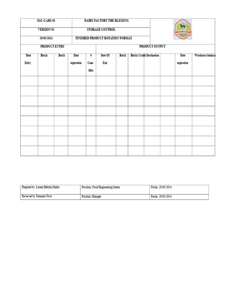 Dairy Factory Storage Control Guide | PDF