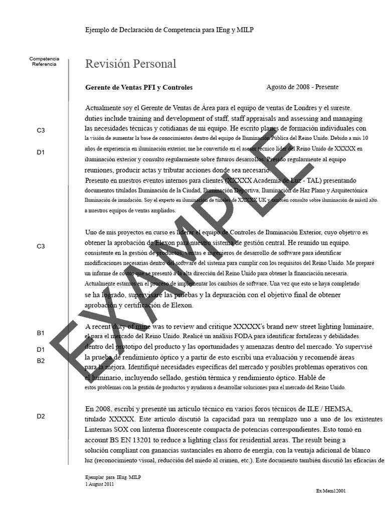 Ejemplo de Declaración de Competencia para Ieng y Milp PDF | PDF ...