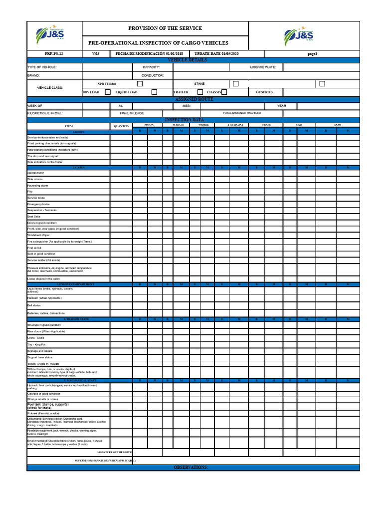 FRF-PS-12 Pre-Operational Inspection of Freight Vehicles V.03 | PDF ...