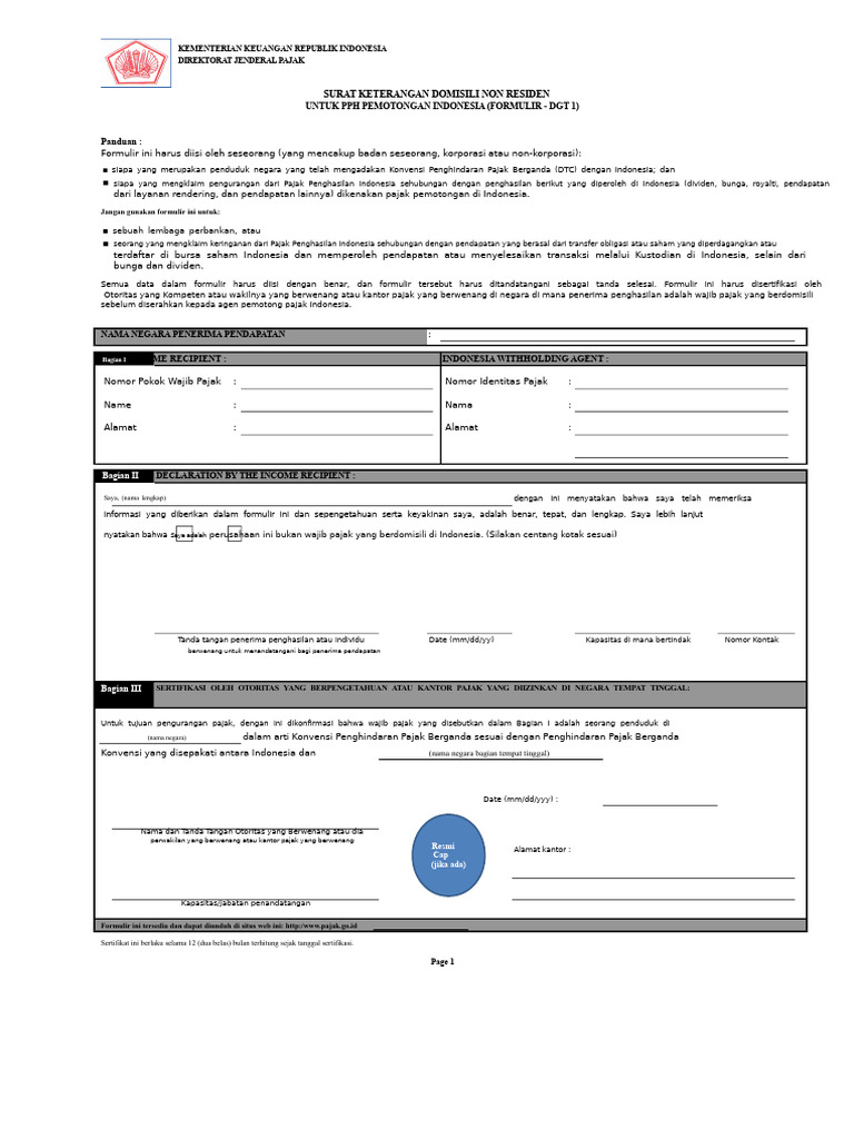 Panduan Formulir Domisili Non-Residen | PDF